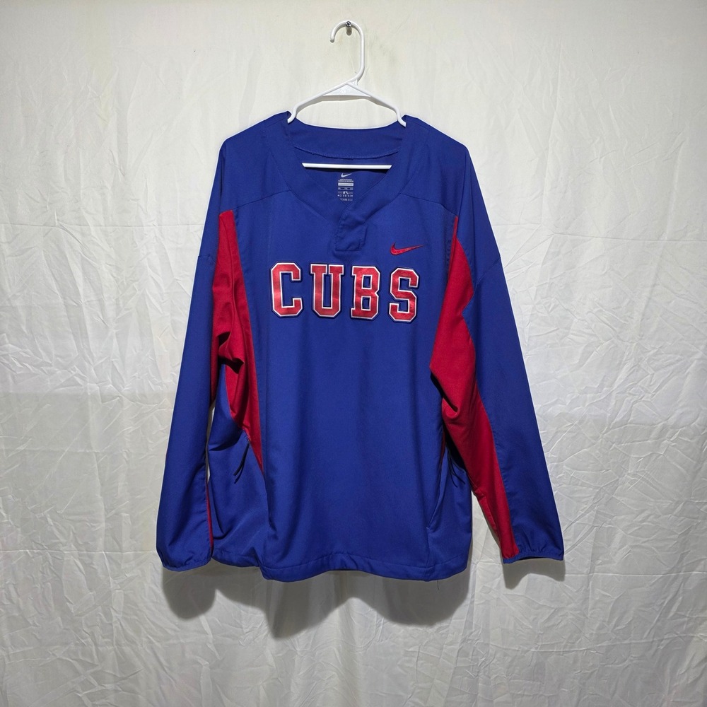 Nike Chicago Cubs MLB Windshirt Pullover Blue Red Mens XXL Long Sleeve V-Neck